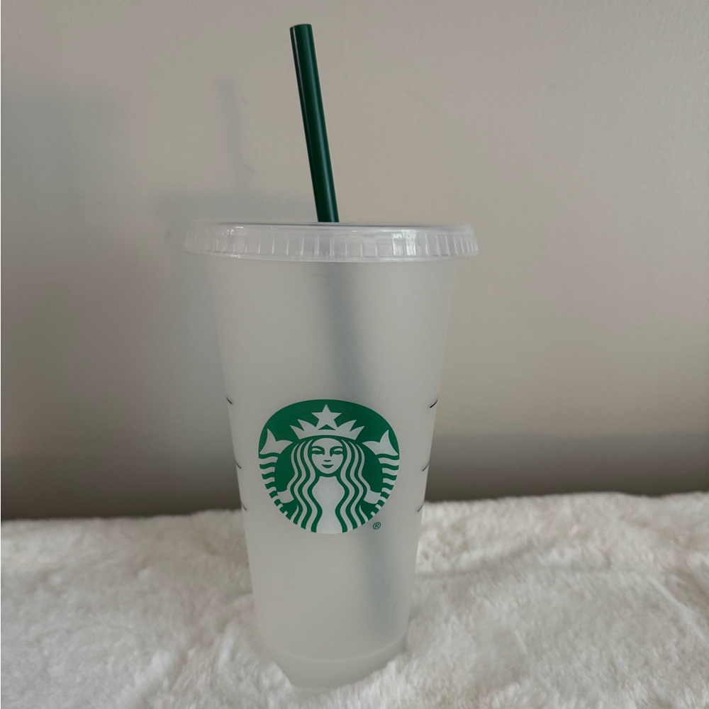 Starbucks Frosted Cup with Dark Green Straw